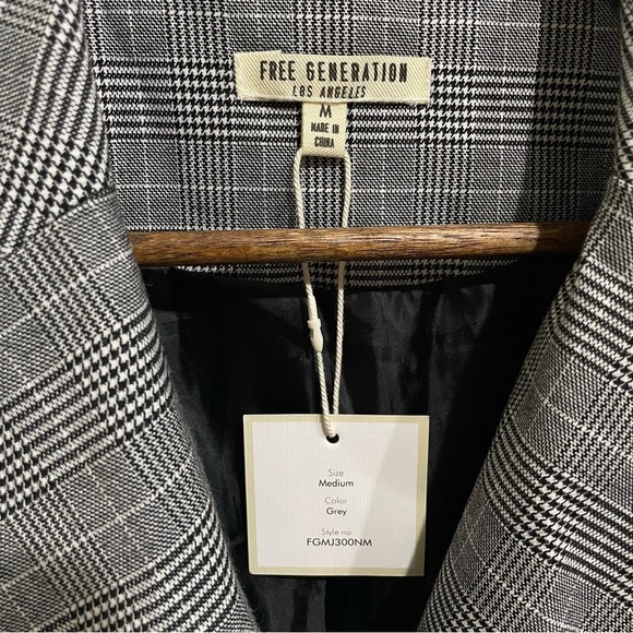 Free Generation Los Angeles Womens Checkered Snap Front Blazer Grey Size Medium - Picture 5 of 7
